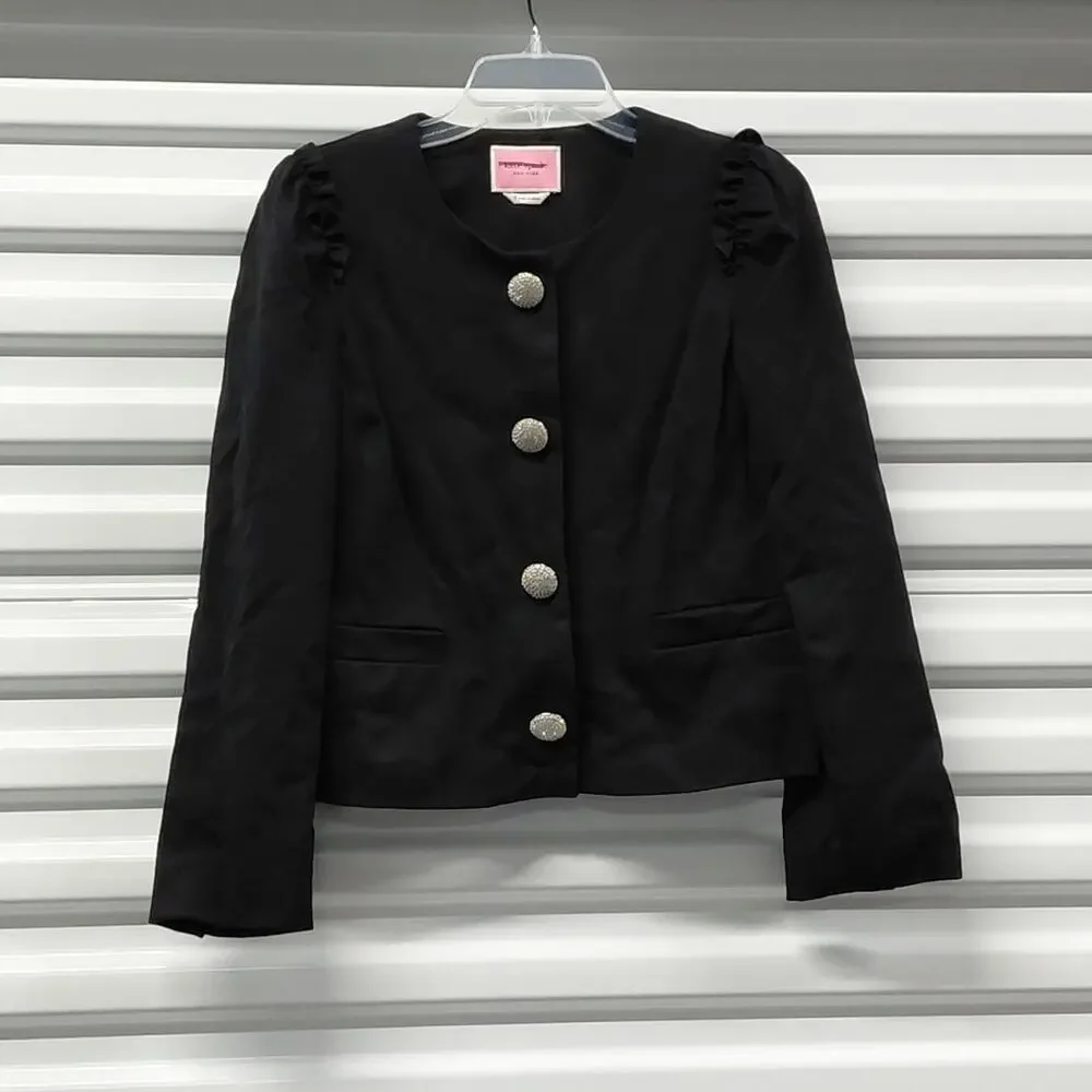 Kate Spade Womens Blazer Size 6 Black Quiet Luxury Chic Crystal Button Jacket - Picture 3 of 11